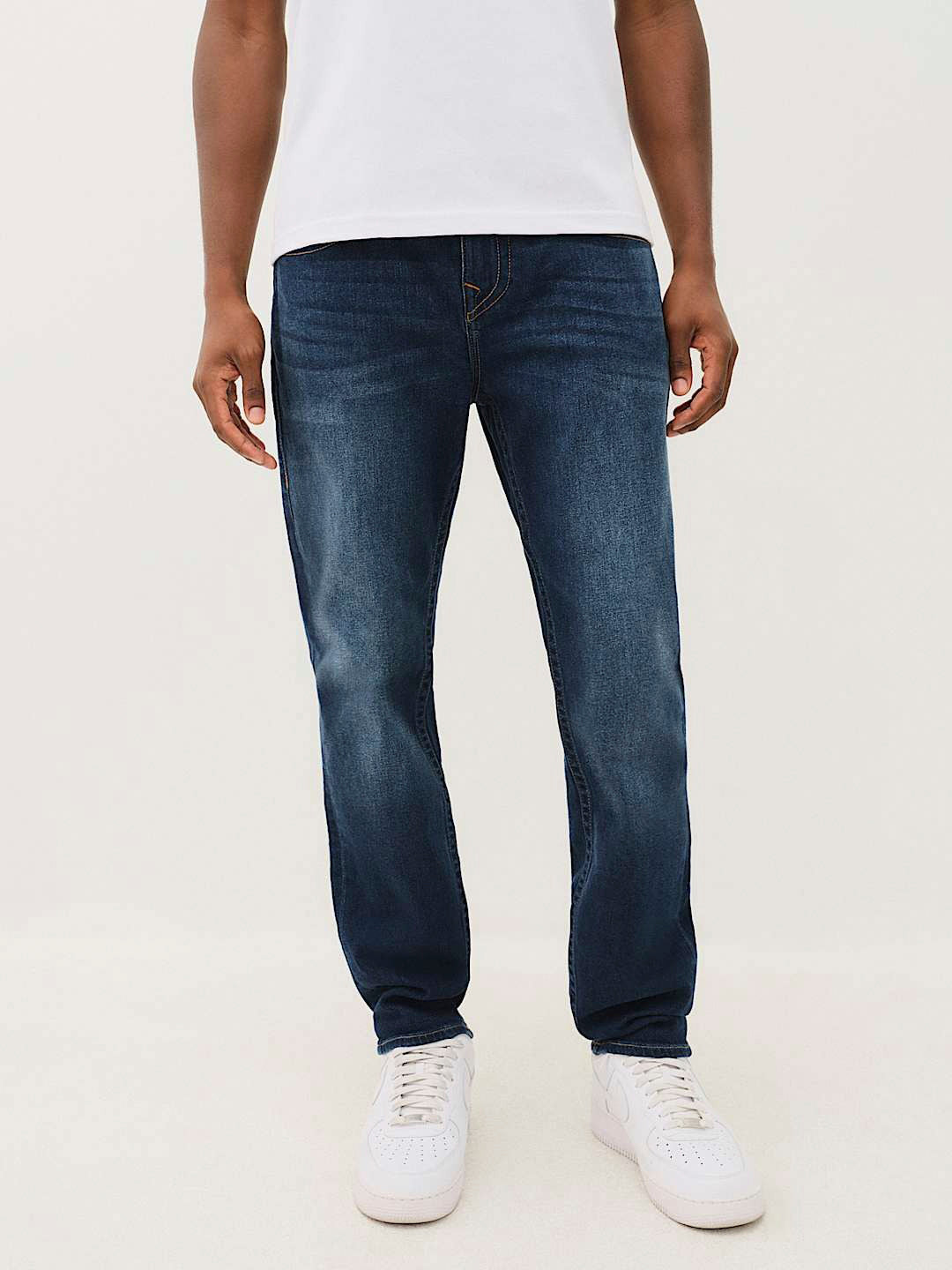 True Religion Men Blue Washed Slim Fit Mid-Rise Jeans