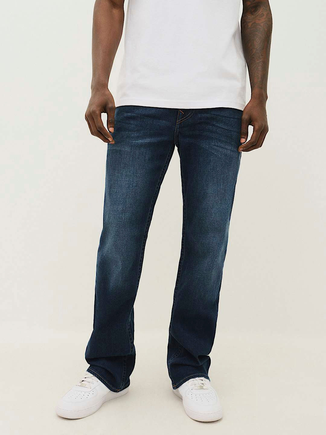 True Religion Men Blue Washed Boot Cut Mid-Rise Jeans