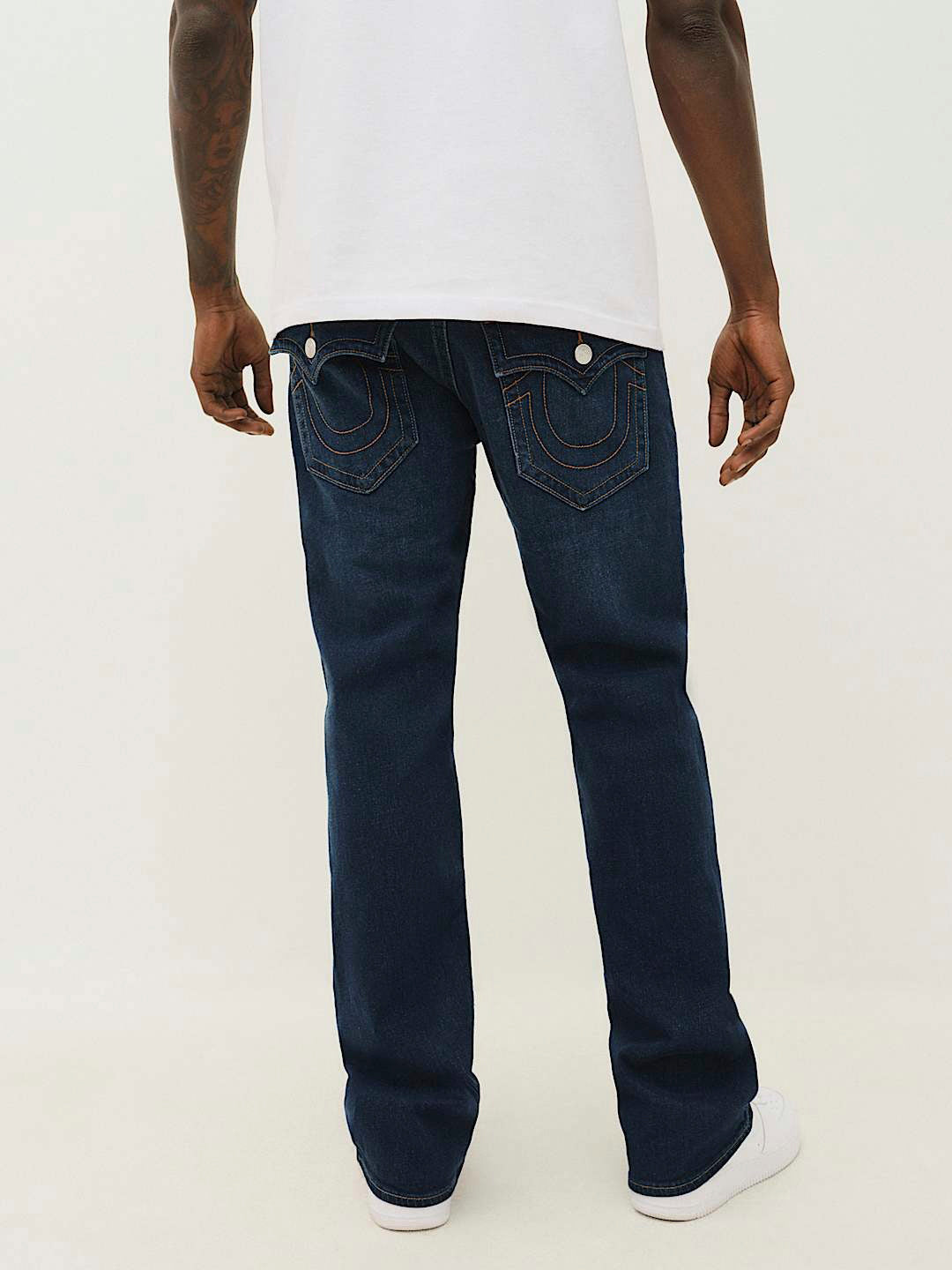 True Religion Men Blue Washed Boot Cut Mid-Rise Jeans