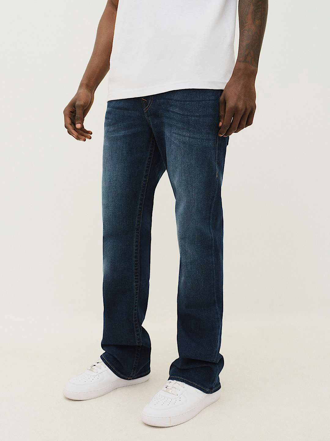 True Religion Men Blue Washed Boot Cut Mid-Rise Jeans