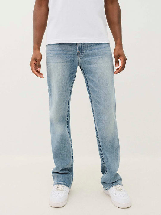 True Religion Men Blue Washed Boot Cut Mid-Rise Jeans