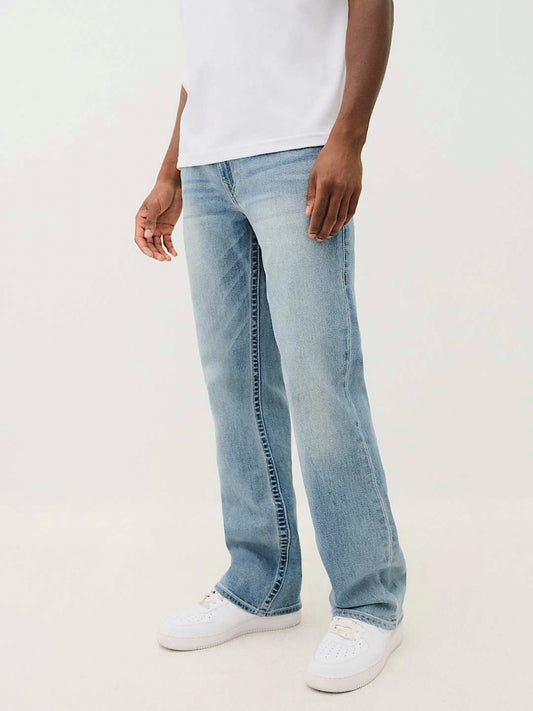 True Religion Men Blue Washed Boot Cut Mid-Rise Jeans