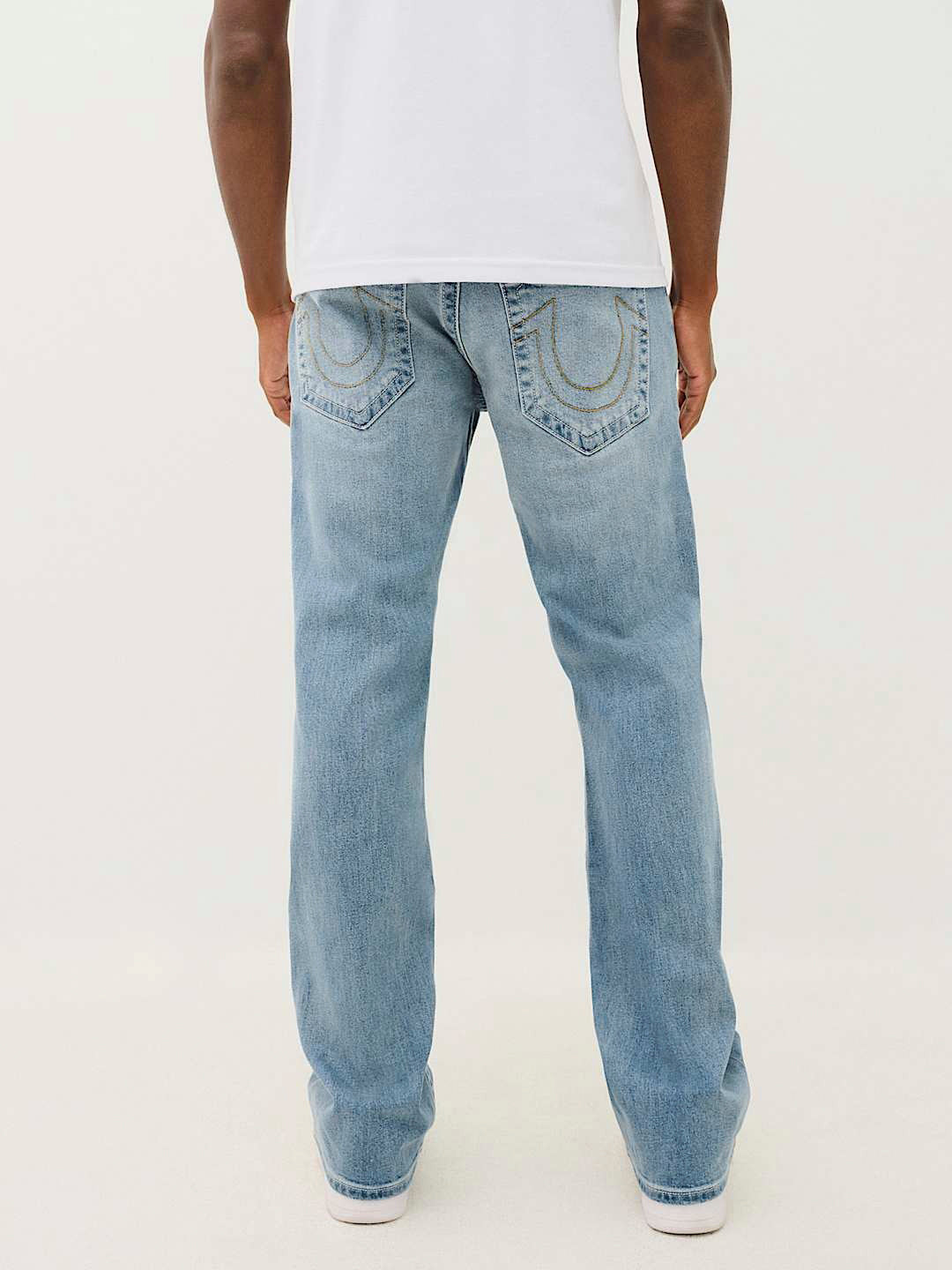 True Religion Men Blue Washed Boot Cut Mid-Rise Jeans