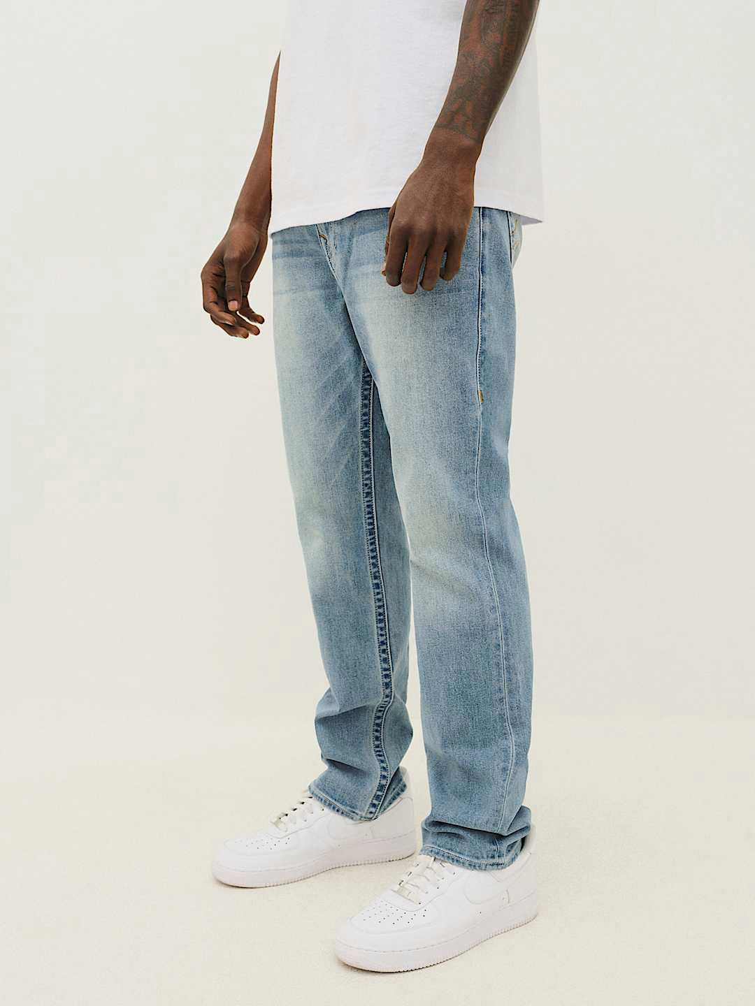 True Religion Men Blue Washed Skinny Fit Mid-Rise Jeans