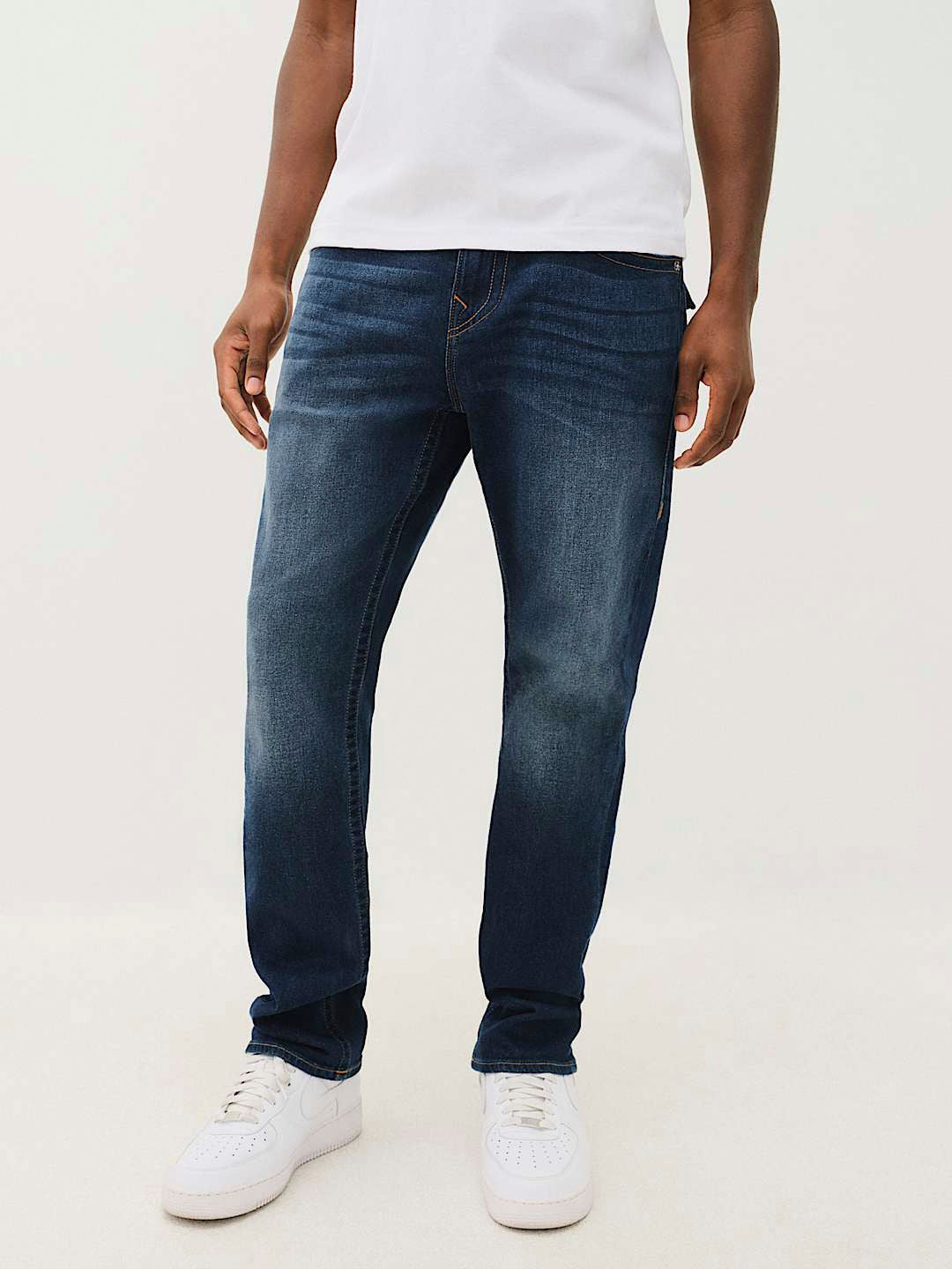 True Religion Men Blue Washed Skinny Fit Mid-Rise Jeans