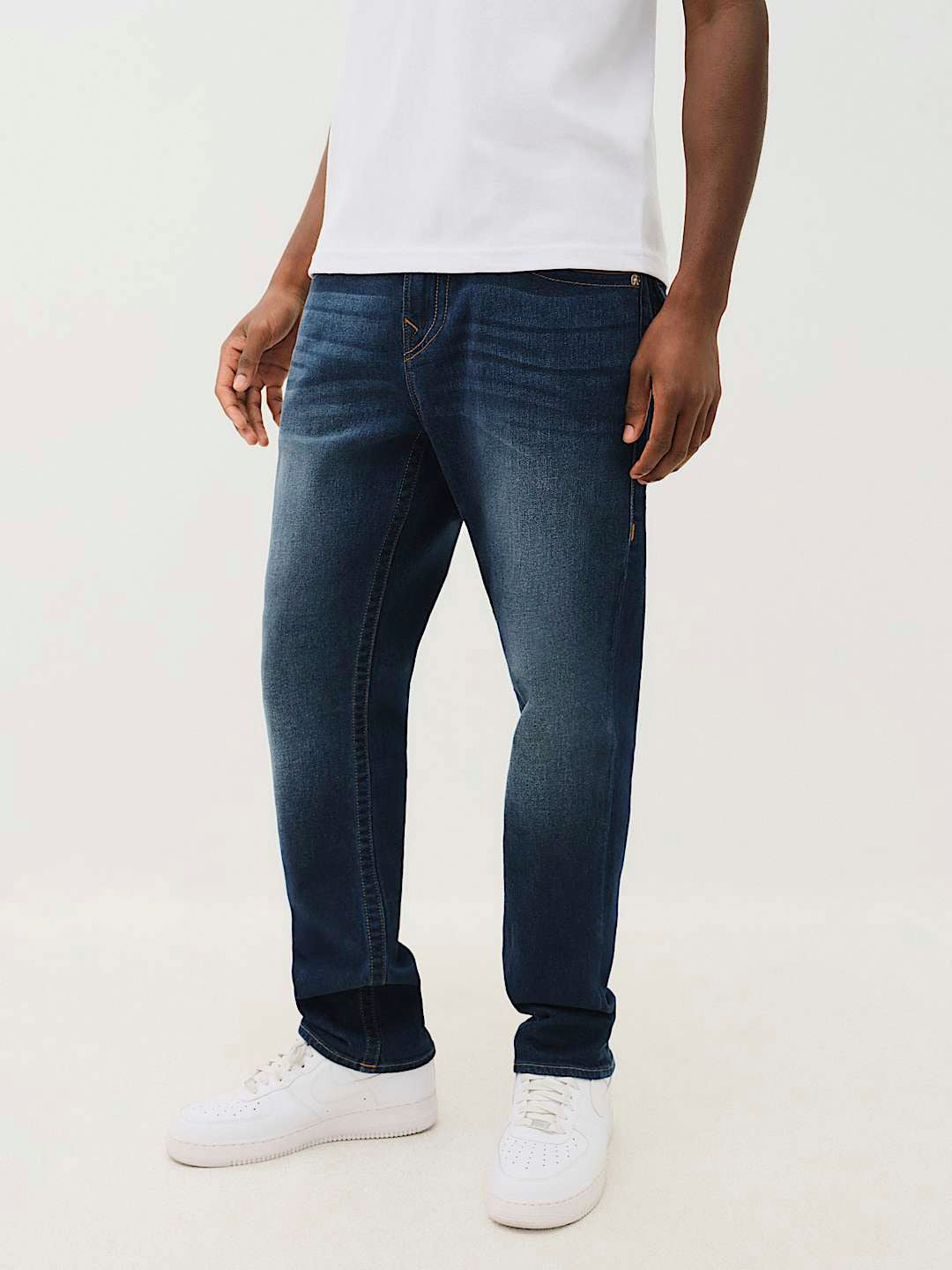 True Religion Men Blue Washed Skinny Fit Mid-Rise Jeans