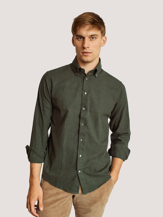 Bruun & Stengade Men Green Solid Button-Down Collar Full Sleeves Shirt