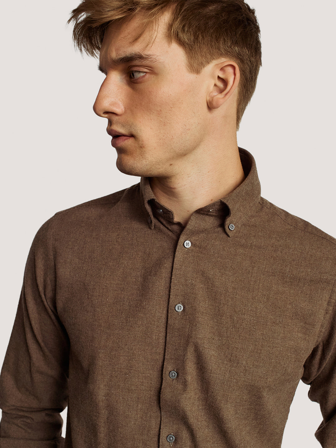 Bruun & Stengade Men Brown Solid Button-Down Collar Full Sleeves Shirt