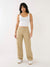 True Religion Women Beige Solid Oversized Mid-Rise Cargo Trouser