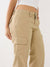 True Religion Women Beige Solid Oversized Mid-Rise Cargo Trouser