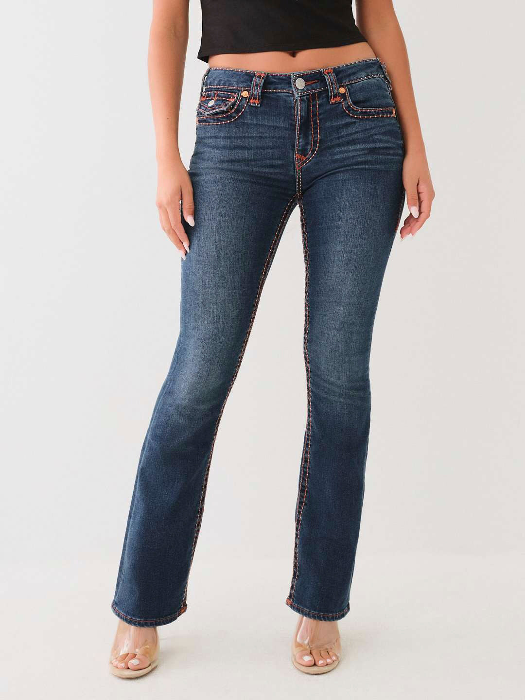 True Religion Women Blue Washed Boot Cut Mid-Rise Jeans