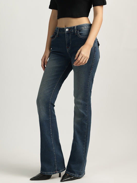 True Religion Women Blue Washed High-Rise Bootcut Jeans