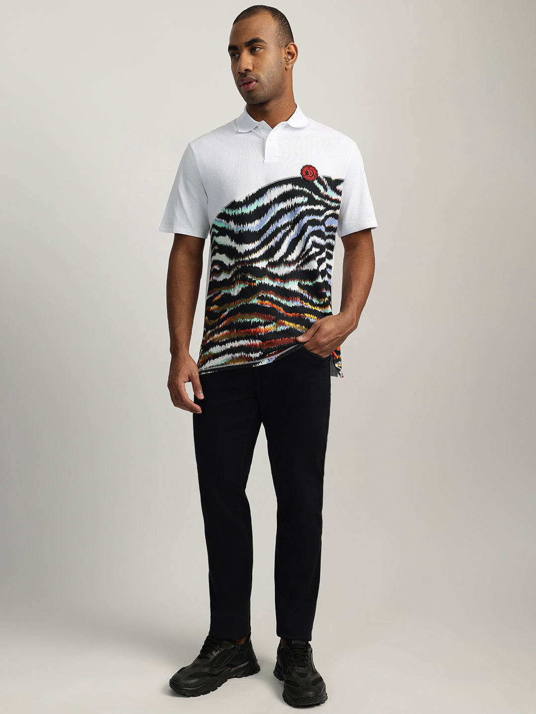 Just Cavalli Men White Printed Collared Short Sleeves Polo T-Shirt