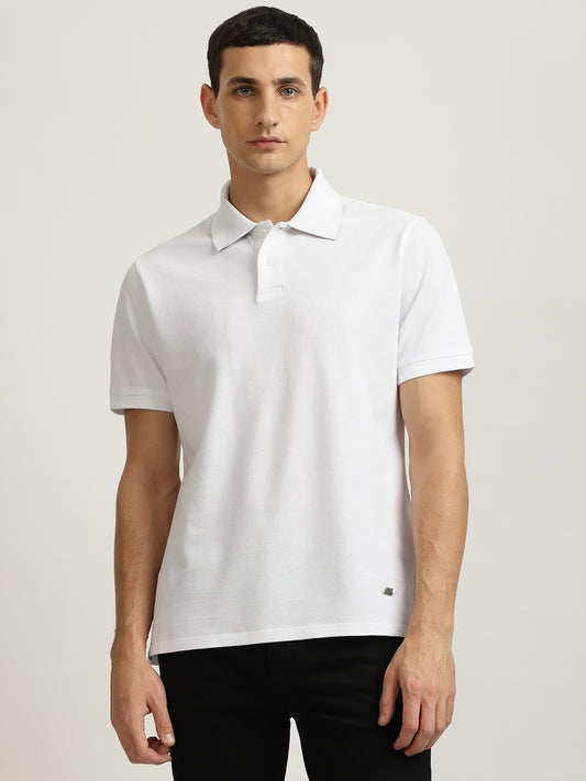 Just Cavalli Men White Solid Polo Collar Short Sleeves T-shirt