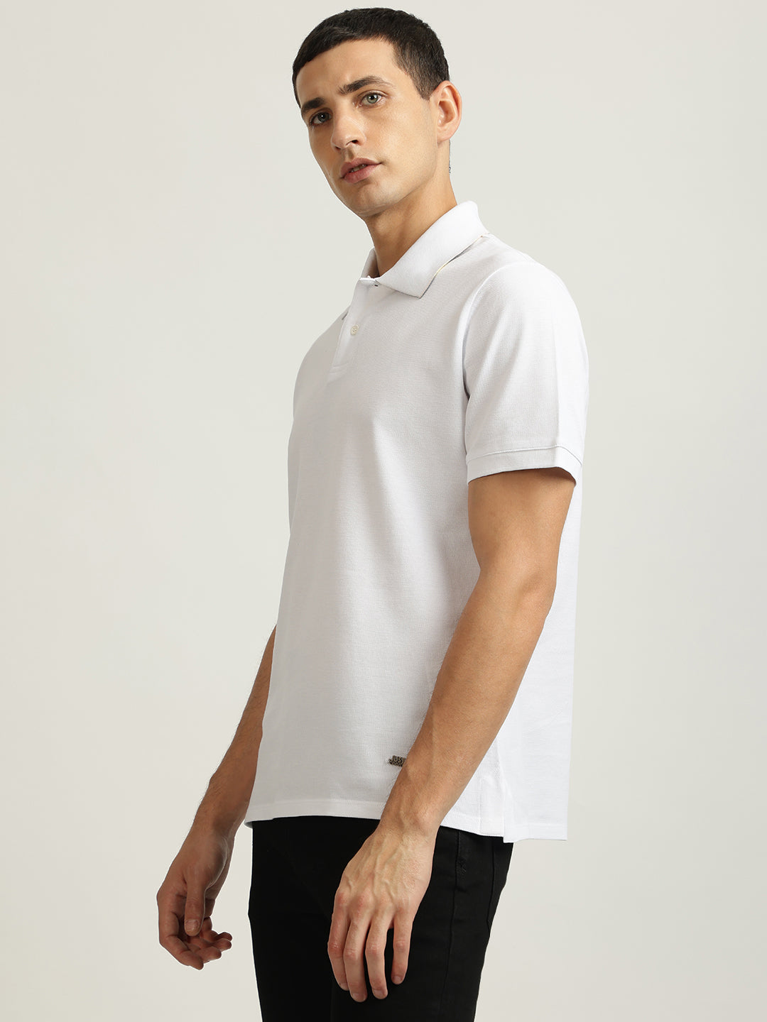 Just Cavalli Men White Solid Polo Collar Short Sleeves T-shirt