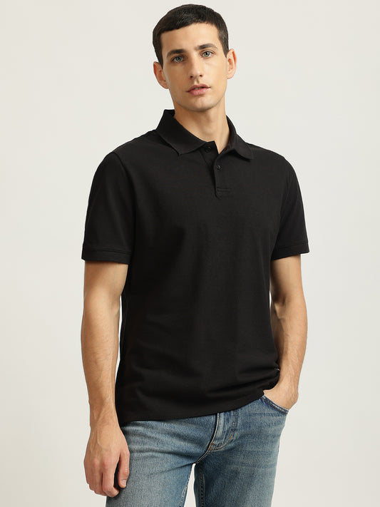 Just Cavalli Men Black Solid Polo Collar Short Sleeves T-shirt