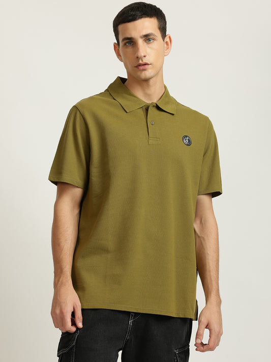 Just Cavalli Men Green Solid Polo Collar Short Sleeves T-shirt