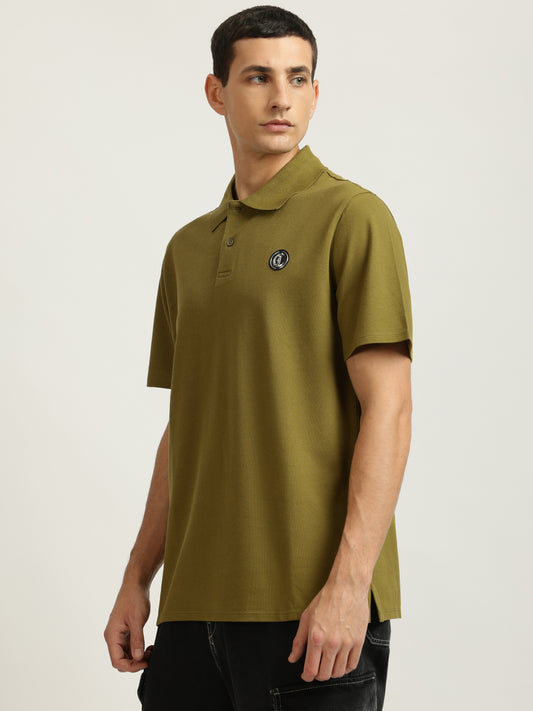 Just Cavalli Men Green Solid Polo Collar Short Sleeves T-shirt