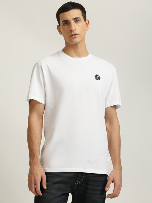 Just Cavalli Men White Solid Round Neck Short Sleeves T-shirt