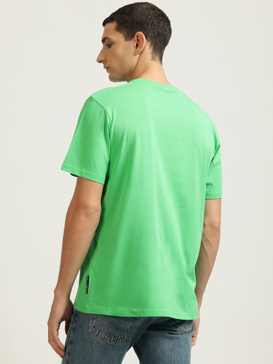 Just Cavalli Men Green Solid Round Neck Short Sleeves T-shirt