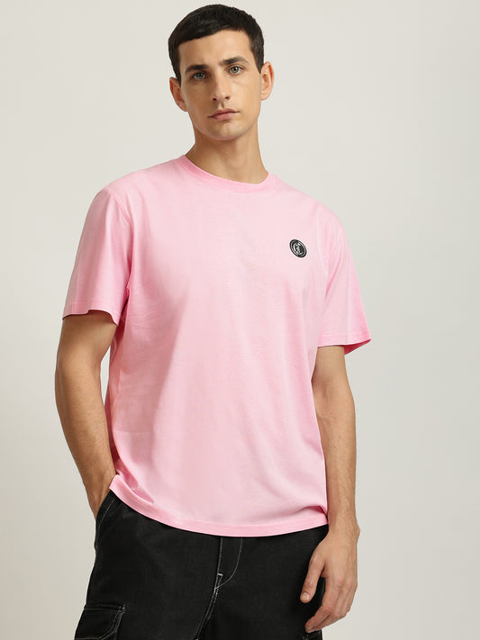 Just Cavalli Men Pink Solid Round Neck Short Sleeves T-shirt