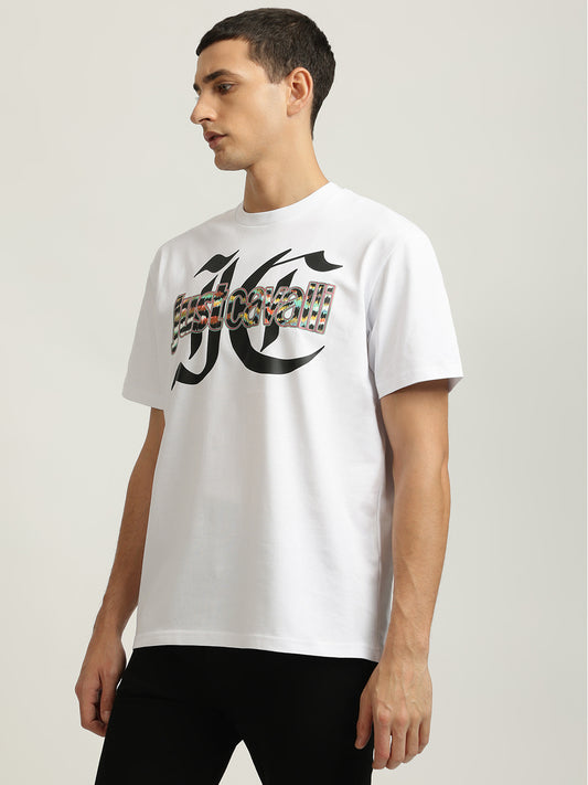 Just Cavalli Men White Printed Round Neck Short Sleeves T-shirt