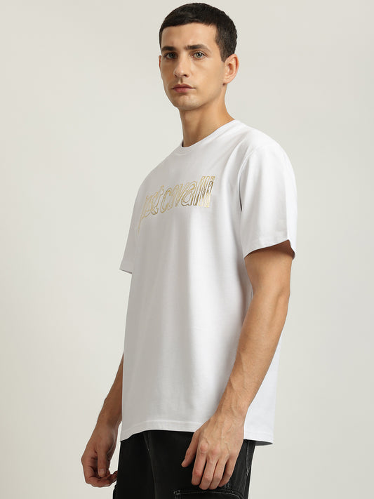 Just Cavalli Men White Printed Round Neck Short Sleeves T-shirt