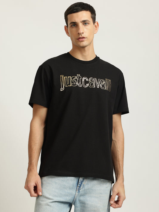 Just Cavalli Men Black Printed Round Neck Short Sleeves T-shirt