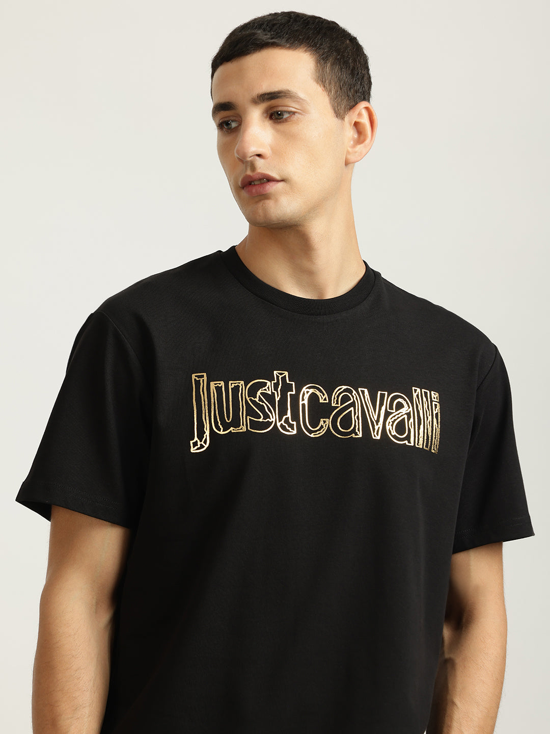 Just Cavalli Men Black Printed Round Neck Short Sleeves T-shirt