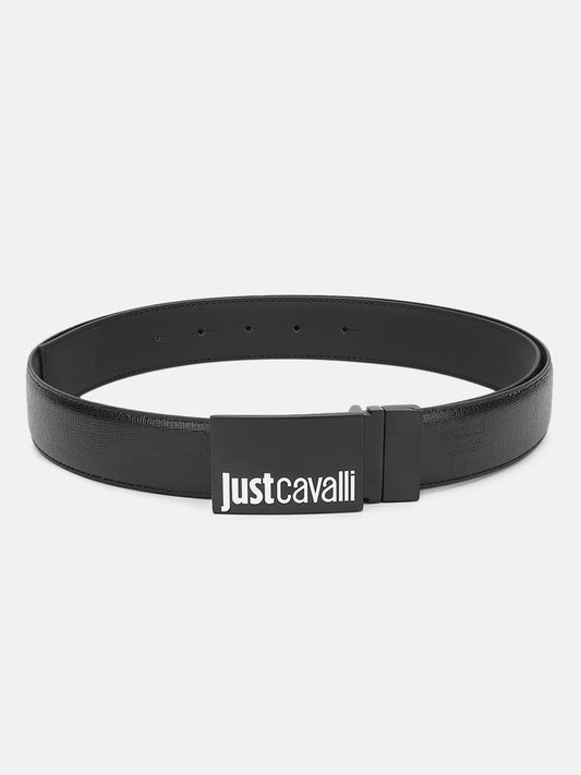 Just Cavalli Men Black Textured Belt With Push Pin Buckle