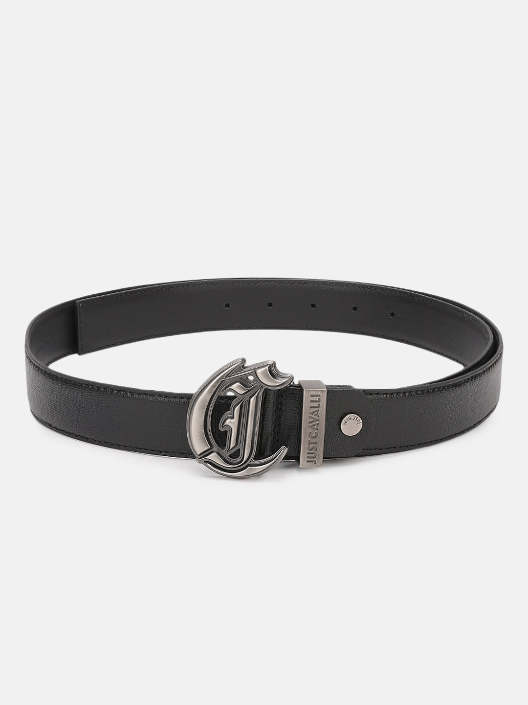 Just Cavalli Men Black Textured Belt With Push Pin Buckle