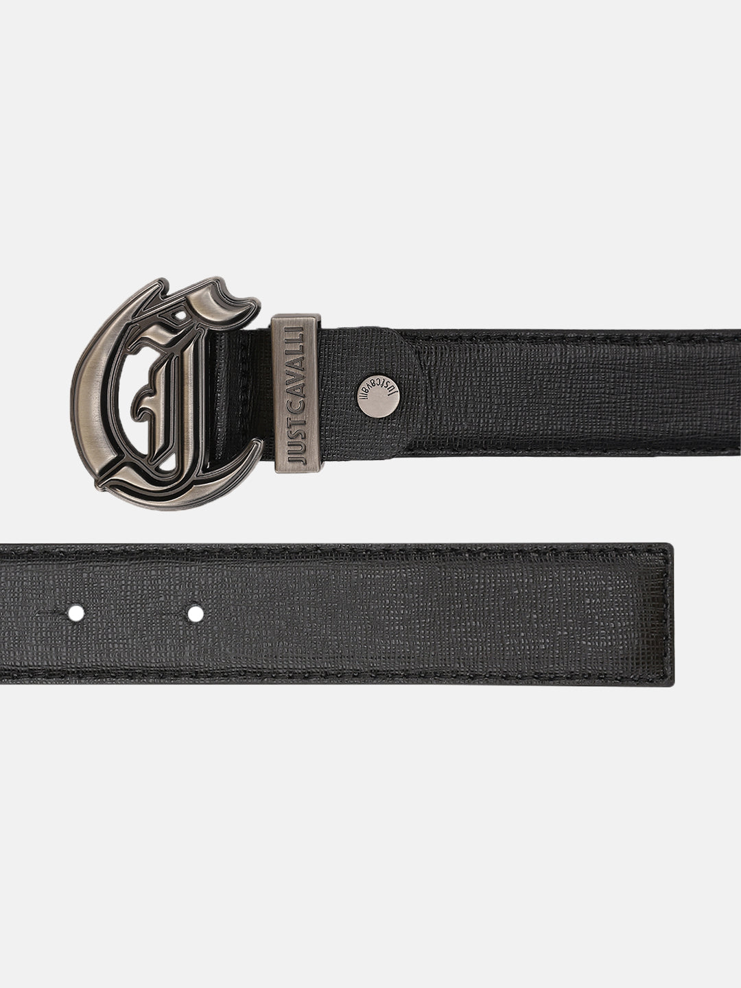 Just Cavalli Men Black Textured Belt With Push Pin Buckle