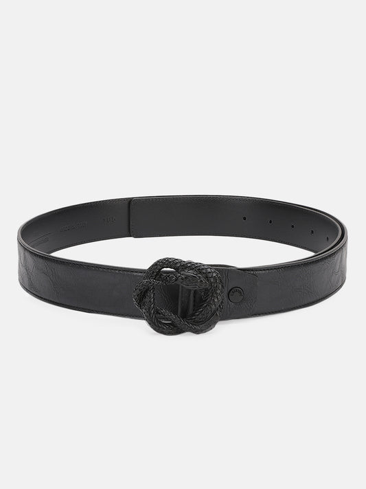 Just Cavalli Men Black Textured Belt With Push Pin Buckle