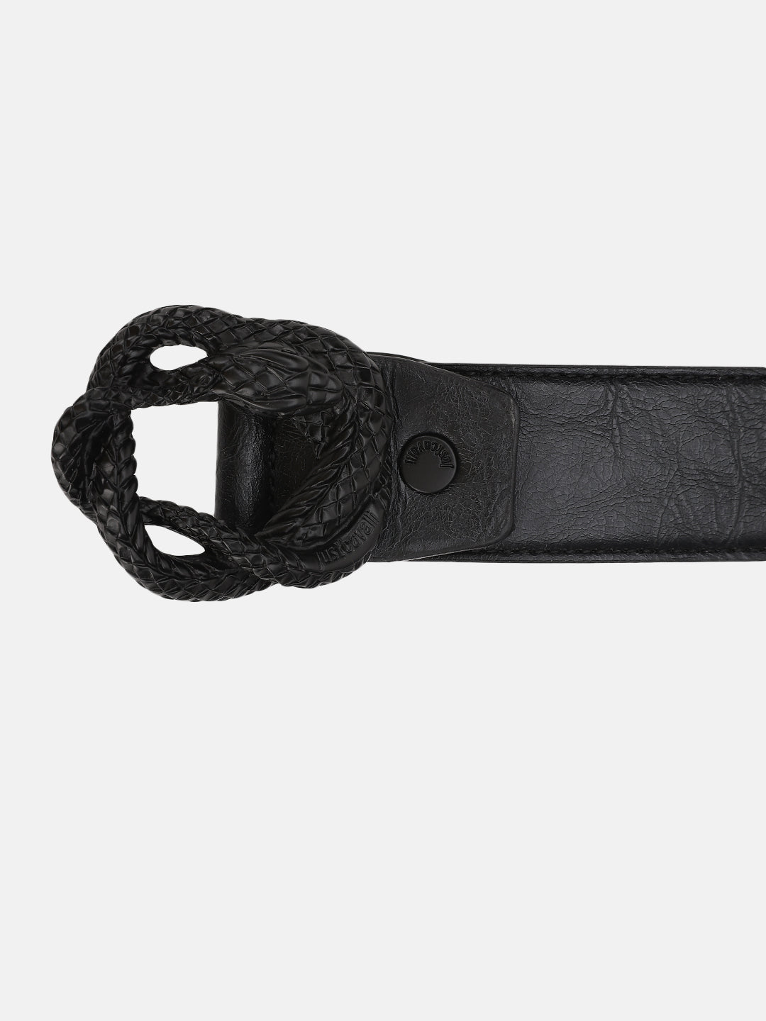 Just Cavalli Men Black Textured Belt With Push Pin Buckle