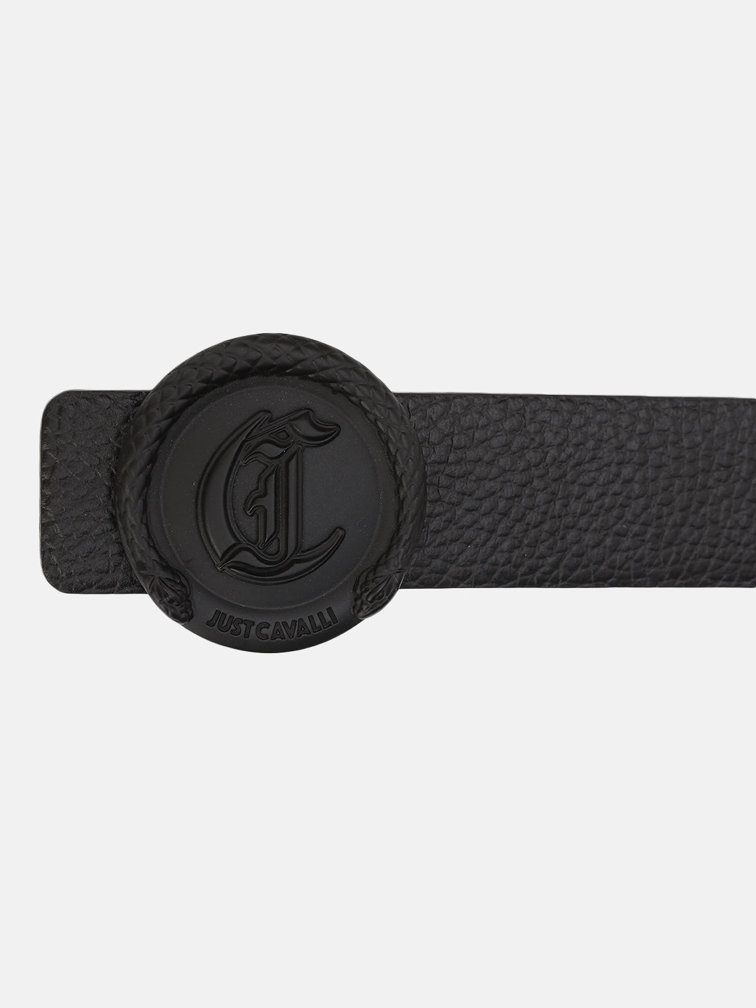 Just Cavalli Men Black Textured Belt With Push Pin Buckle