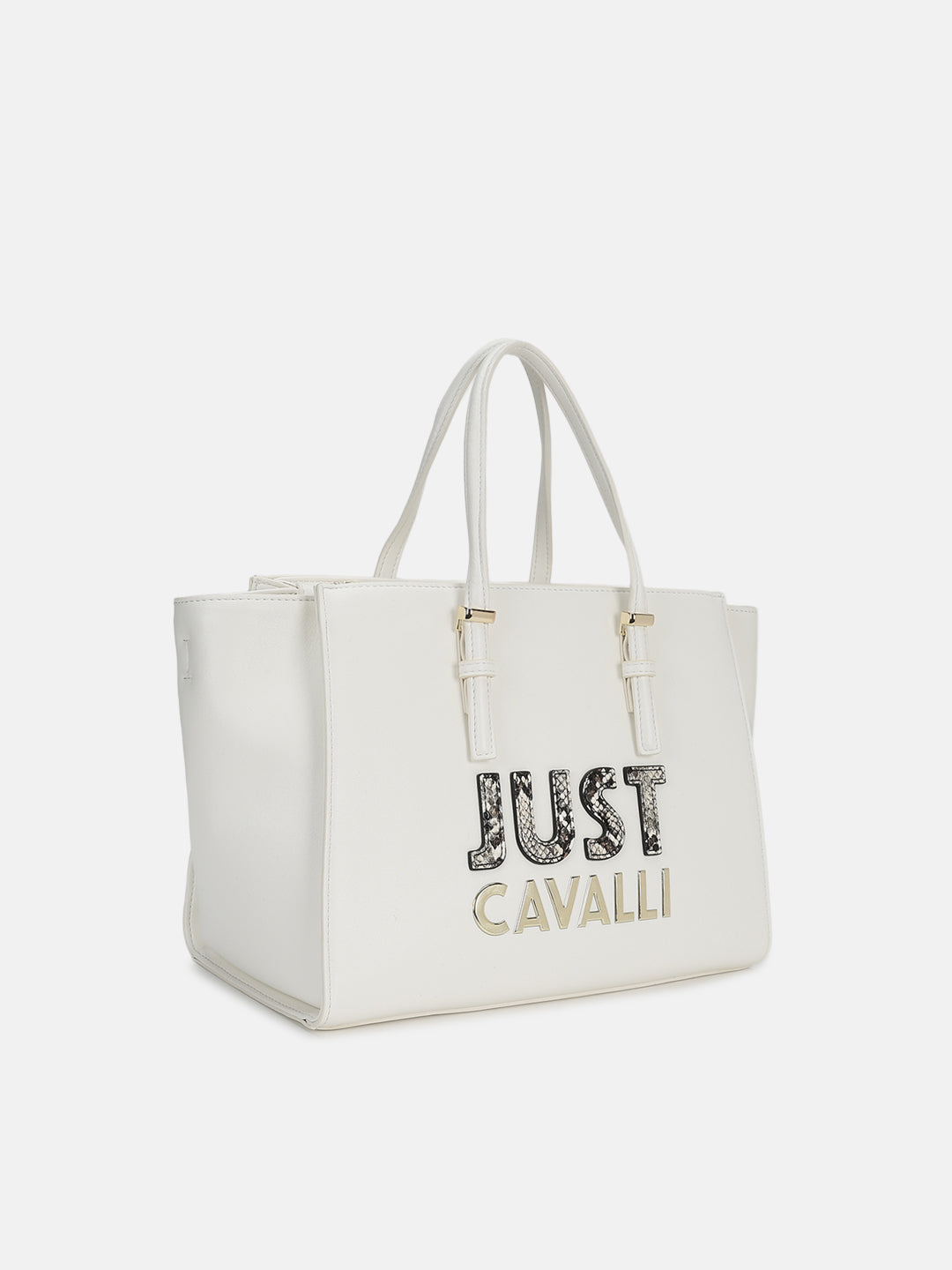 Just Cavalli Women White Solid Tote Bag