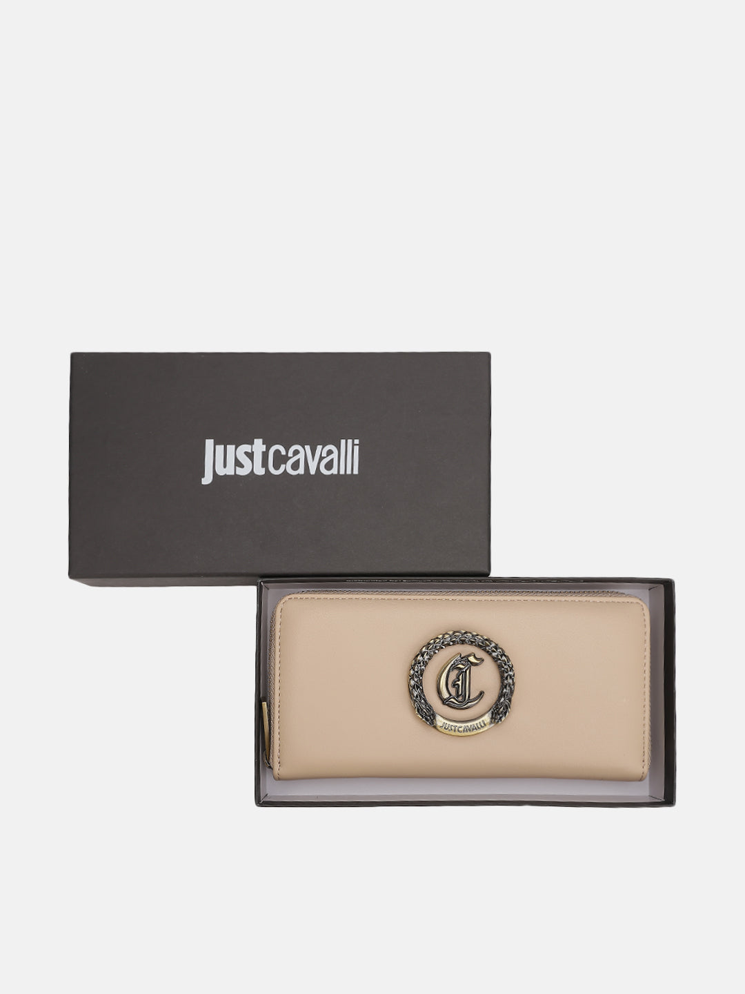 Just Cavalli Women Beige Solid Zip Around Wallet