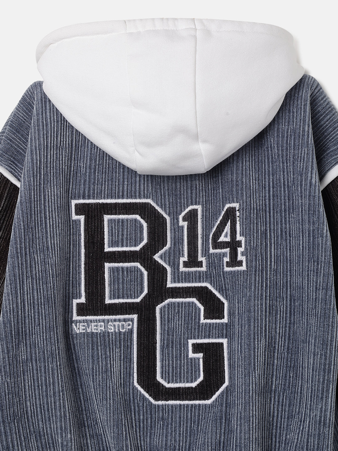 Blue Giraffe Boys Color-Blocked Hooded Full Sleeves Varsity Jacket