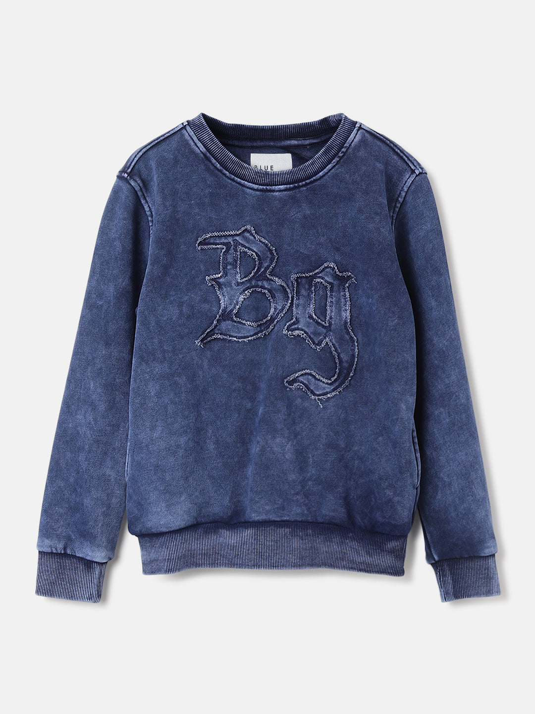 Blue Giraffe Boys Washed Round Neck Full Sleeves Sweatshirt