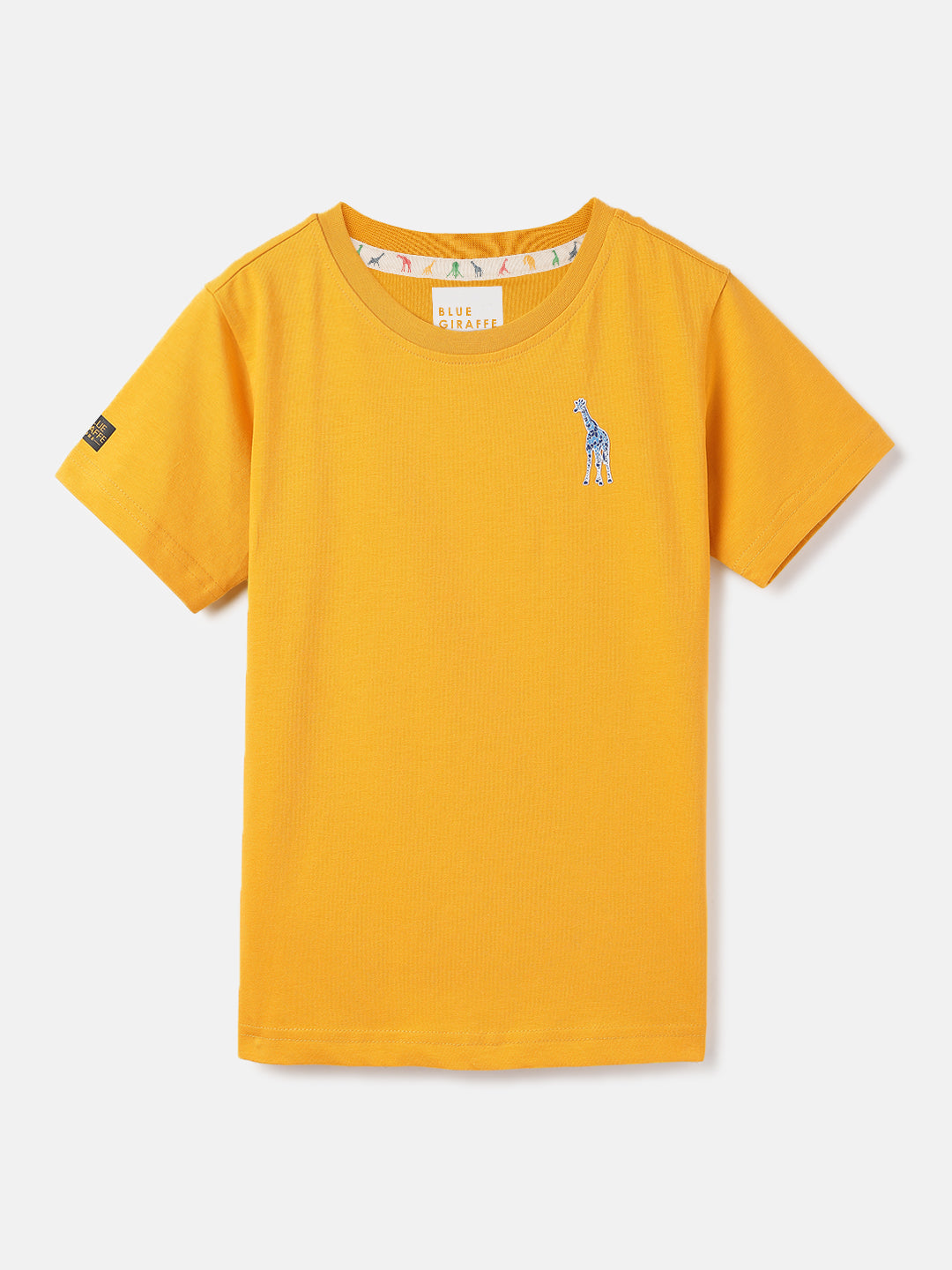 Blue Giraffe Boys Yellow Solid Round Neck  Short Sleeve T-shirt