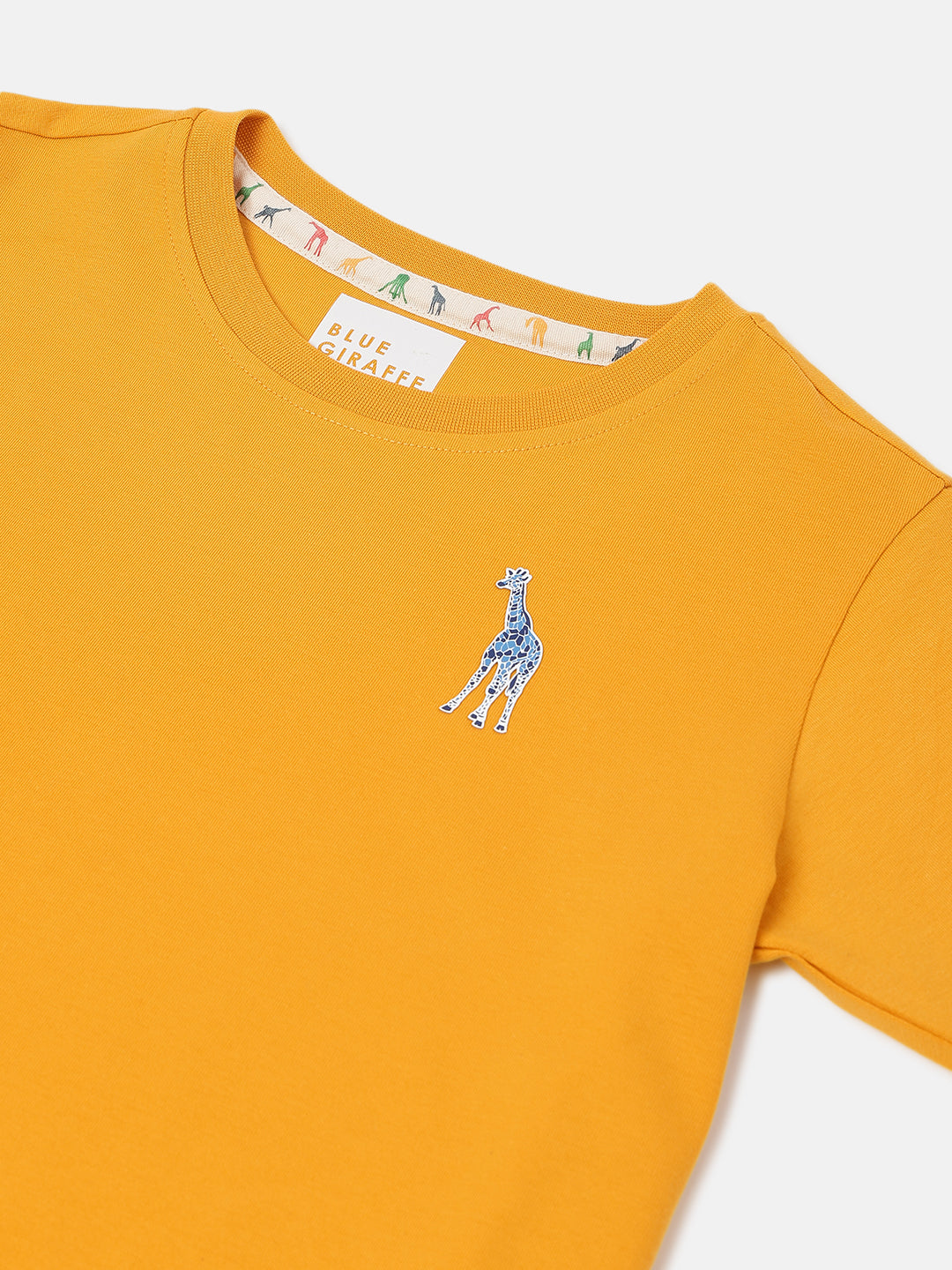 Blue Giraffe Boys Yellow Solid Round Neck  Short Sleeve T-shirt