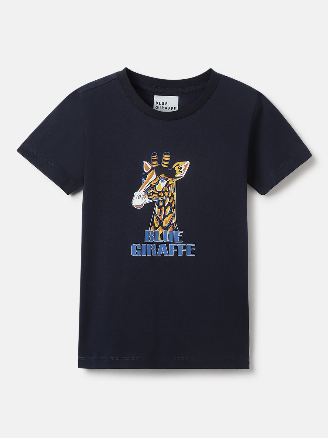 Blue Giraffe Boys Navy Blue Printed Round Neck Short Sleeves T-Shirt