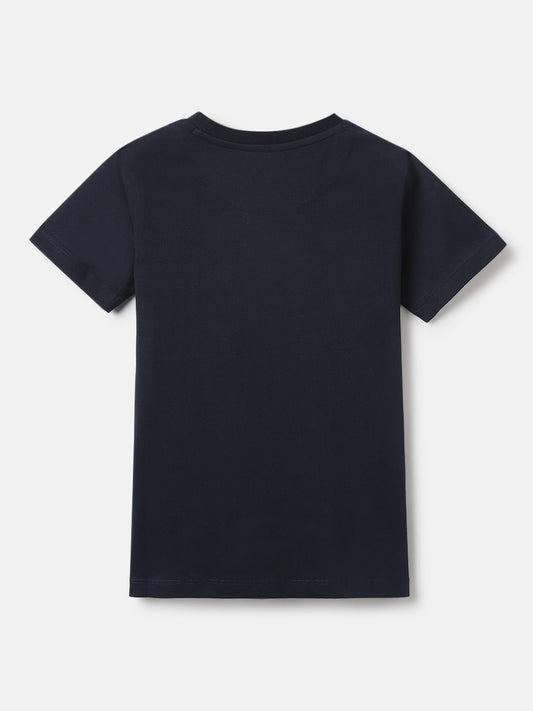 Blue Giraffe Boys Navy Blue Printed Round Neck Short Sleeves T-Shirt