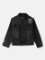 Blue Giraffe Boys Black Washed Spread Collar Full Sleeves Denim Jacket