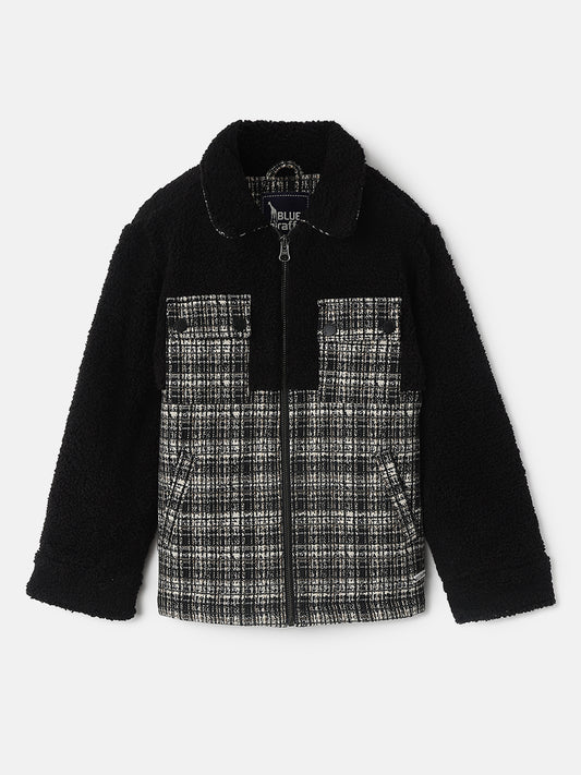 Blue Giraffe Boys Black Checked Spread Collar Full Sleeves Jacket