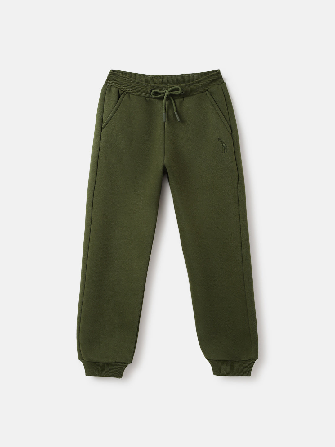 Blue Giraffe Boys Olive Solid Regular Fit Mid-Rise Joggers Style Track Pant