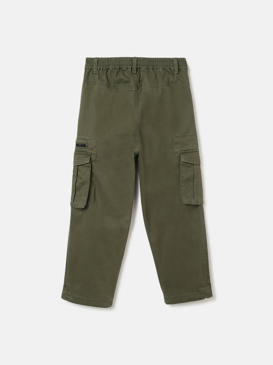 Blue Giraffe Boys Olive Solid Regular Fit Cargo Trouser