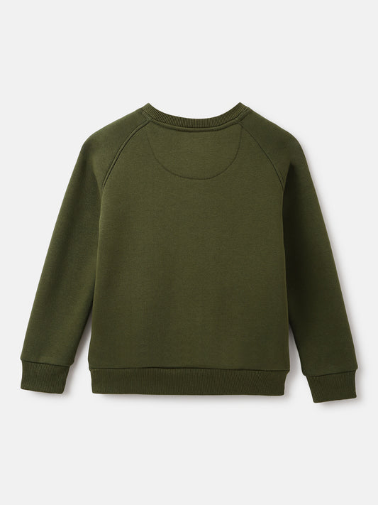 Blue Giraffe Boys Olive Solid Round Neck Full Sleeves Sweatshirt