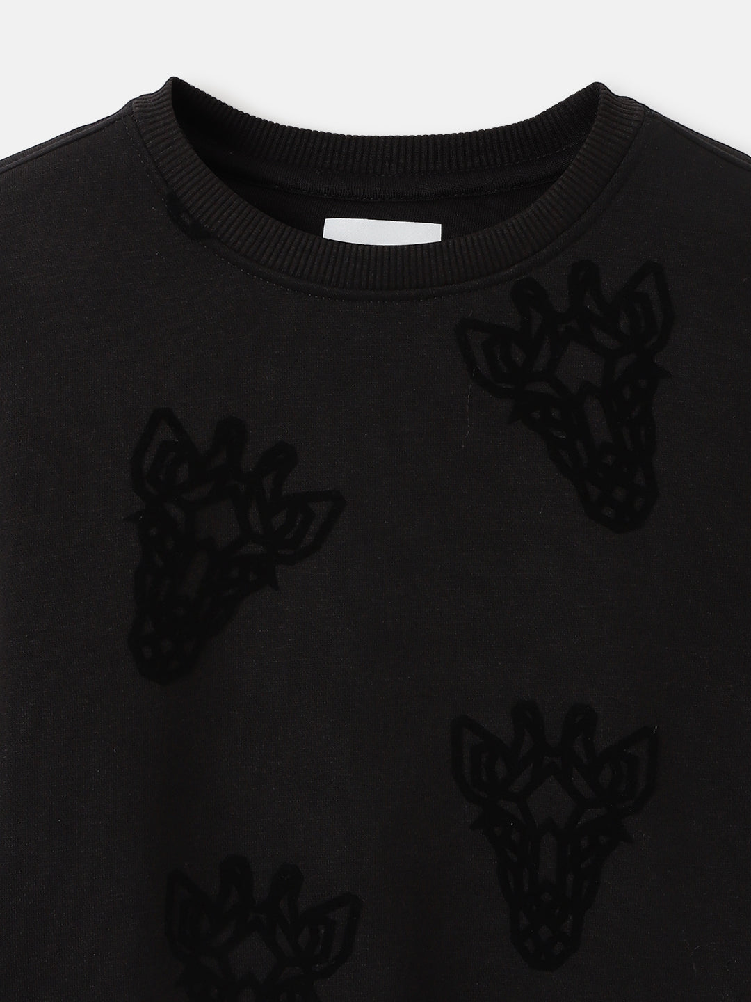 Blue Giraffe Boys Black Printed Round Neck Full Sleeves Sweatshirt