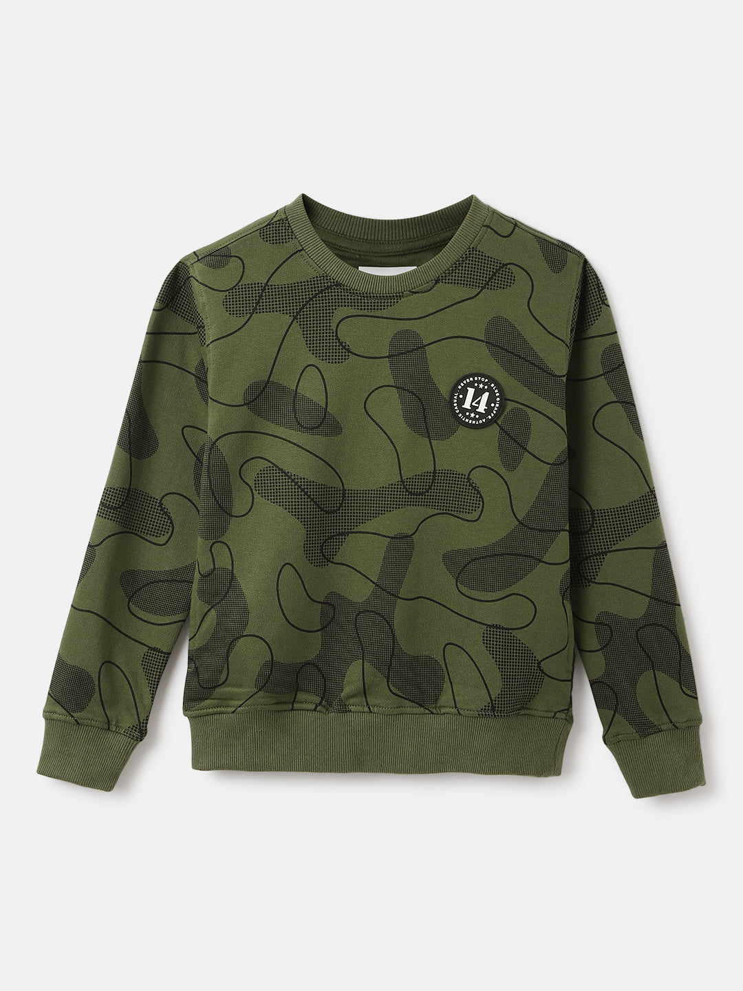 Blue Giraffe Boys Olive Printed Round Neck Full Sleeves Sweatshirt